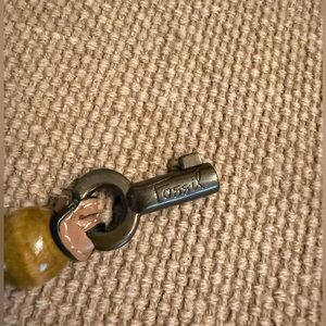 Fossil Metal Keychain with Brown Bead~bag charm~key fob~bohemian style~hang tag